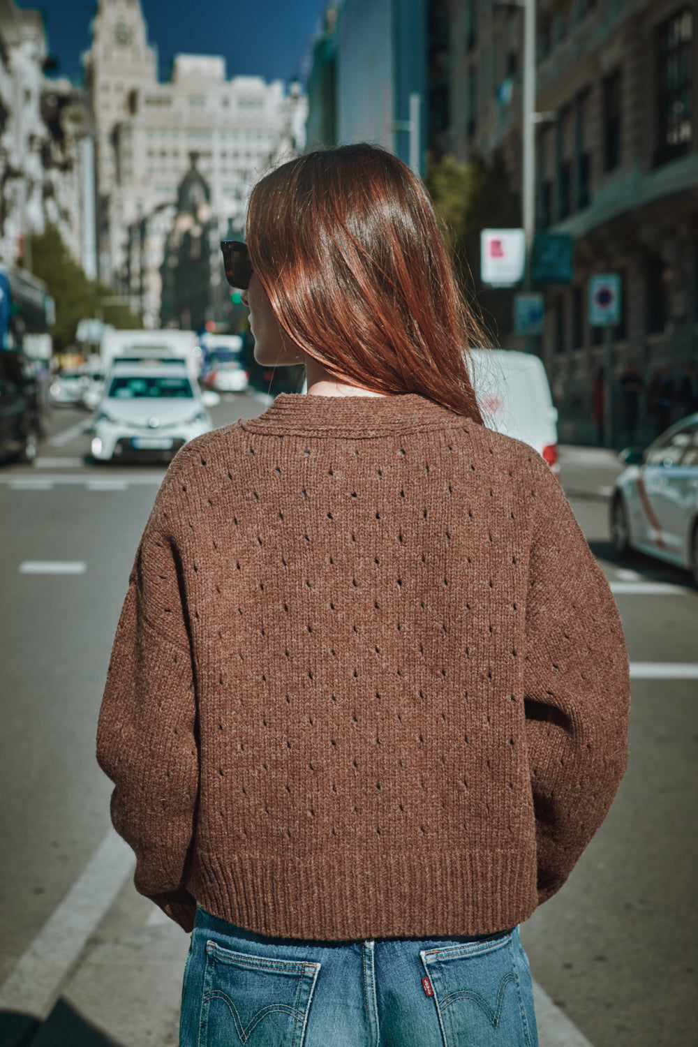 KATRINA Open Weave Cardigan in Merino Wool - Chocolate