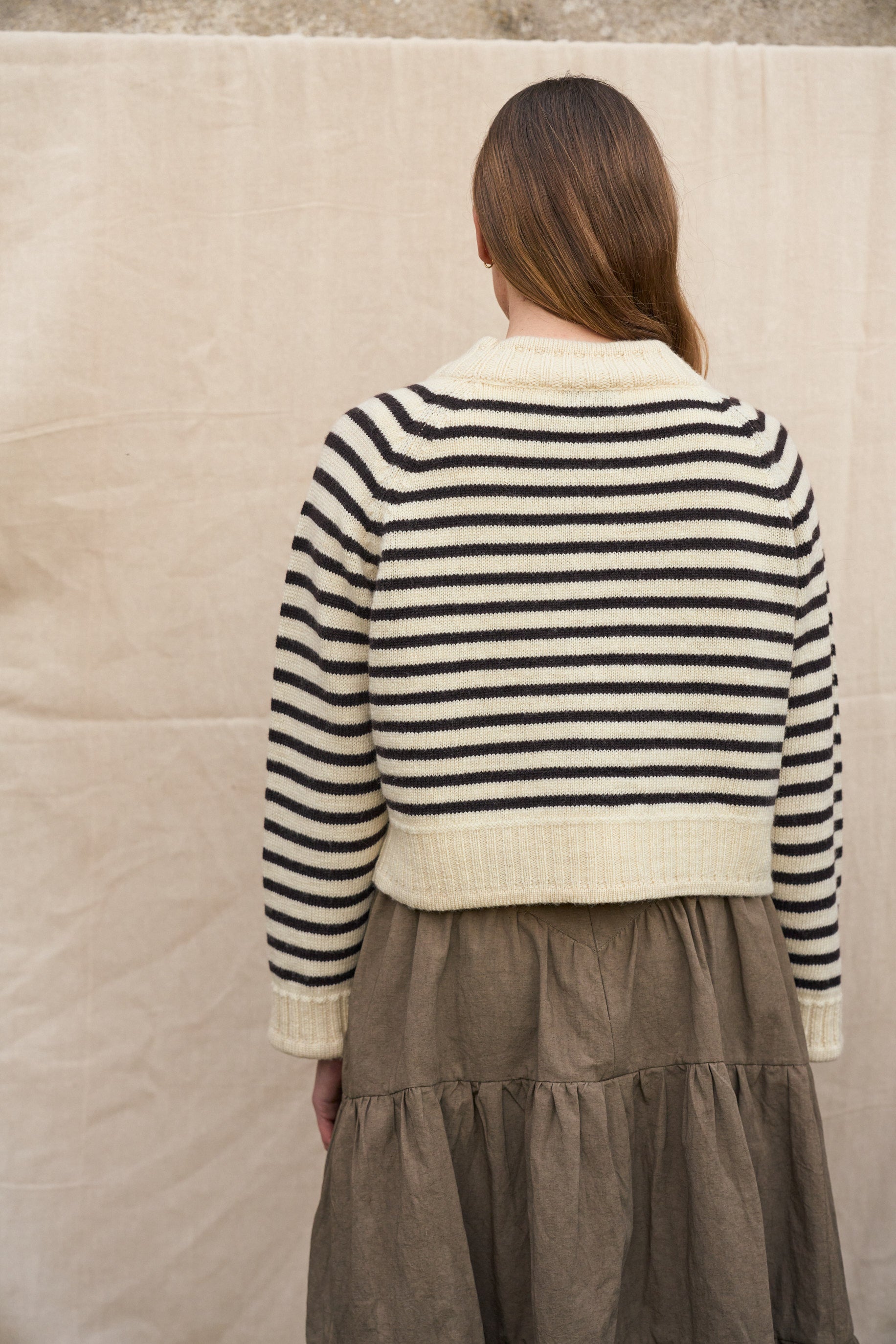 Ingleton Crop Cardigan in Ecru & Dark Chocolate