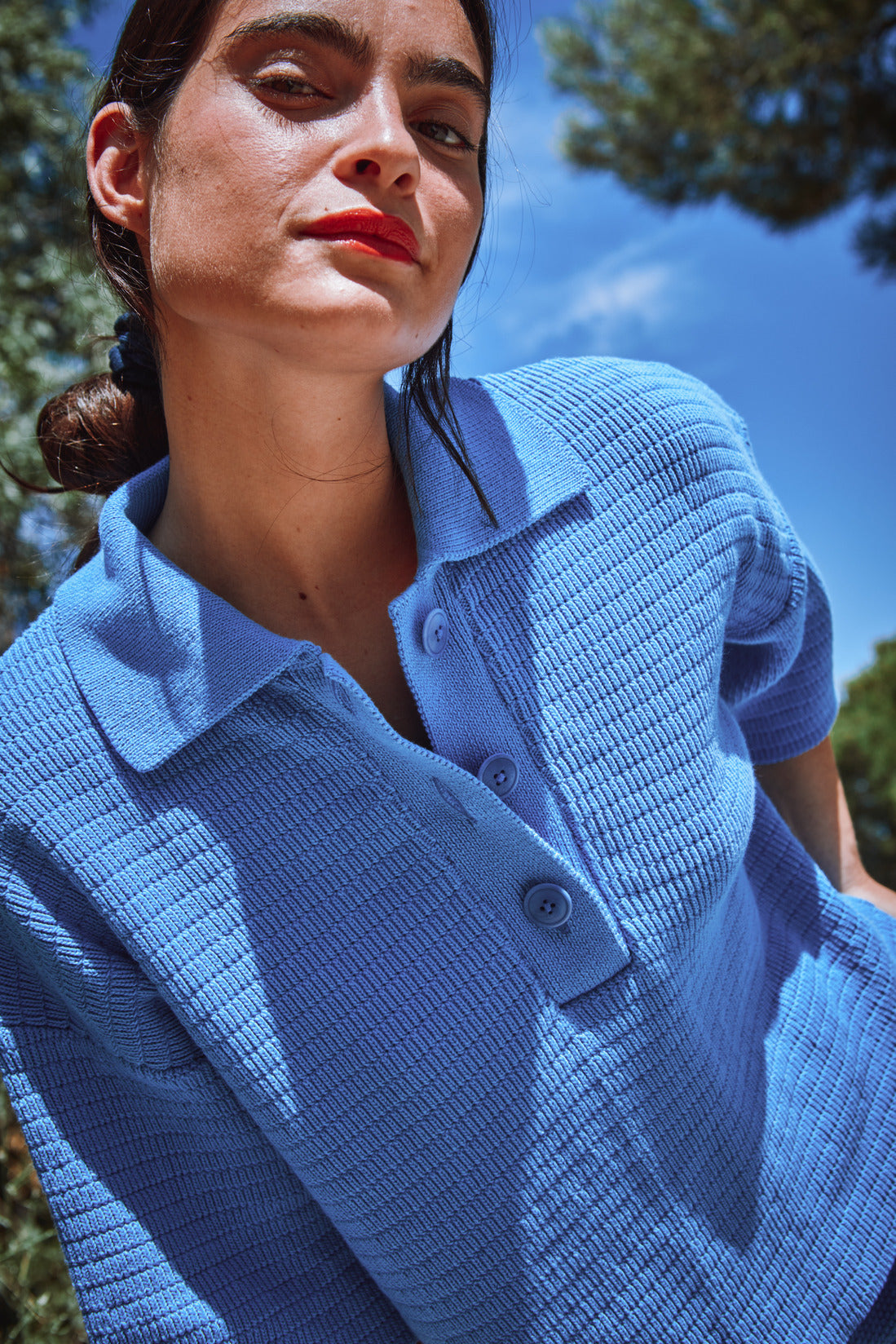 LILI Oversize Polo Shirt in Organic Cotton - Cyan Blue