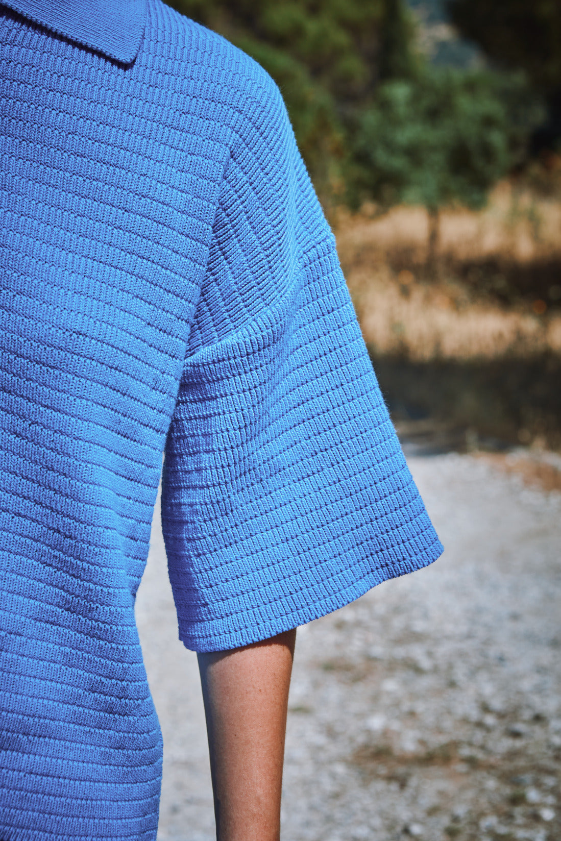 LILI Oversize Polo Shirt in Organic Cotton - Cyan Blue