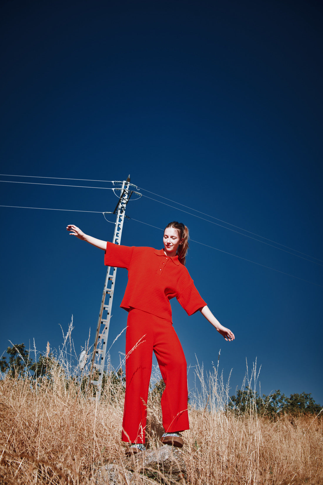 LILI Oversize Polo Shirt in Organic Cotton - Red