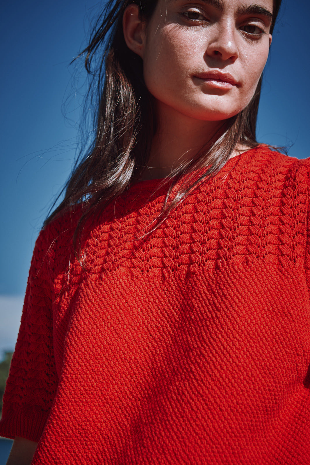 LIZ Lace Top in Organic Cotton - Red