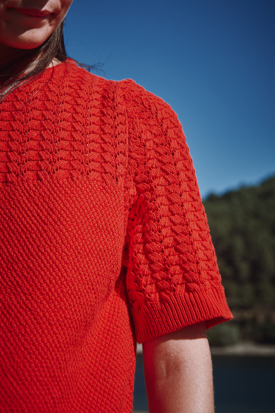 LIZ Lace Top in Organic Cotton - Red