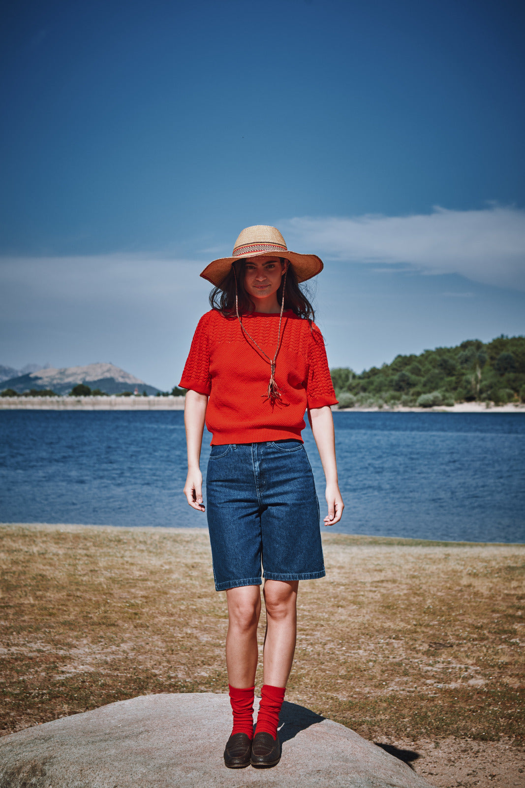 LIZ Lace Top in Organic Cotton - Red