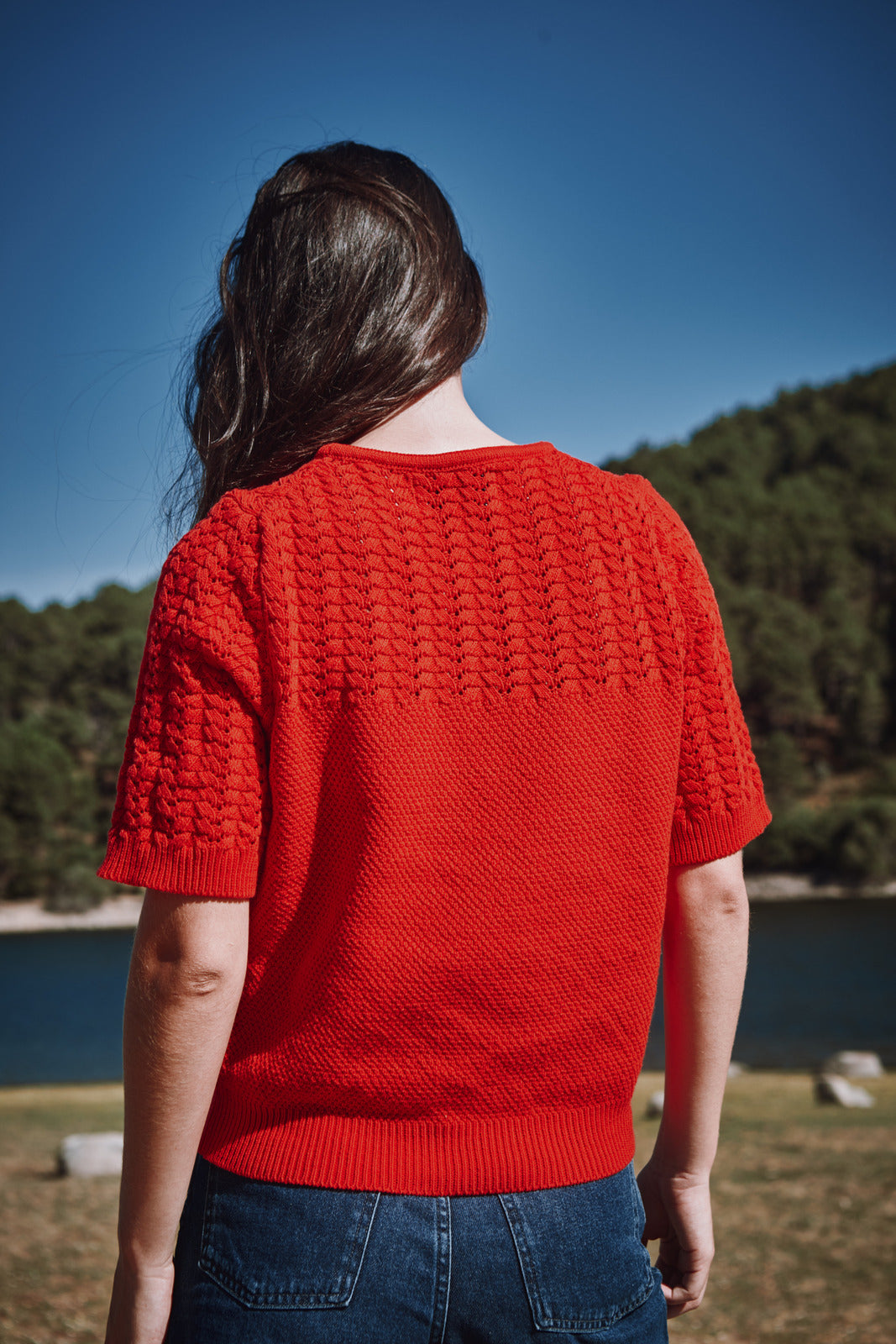 LIZ Lace Top in Organic Cotton - Red