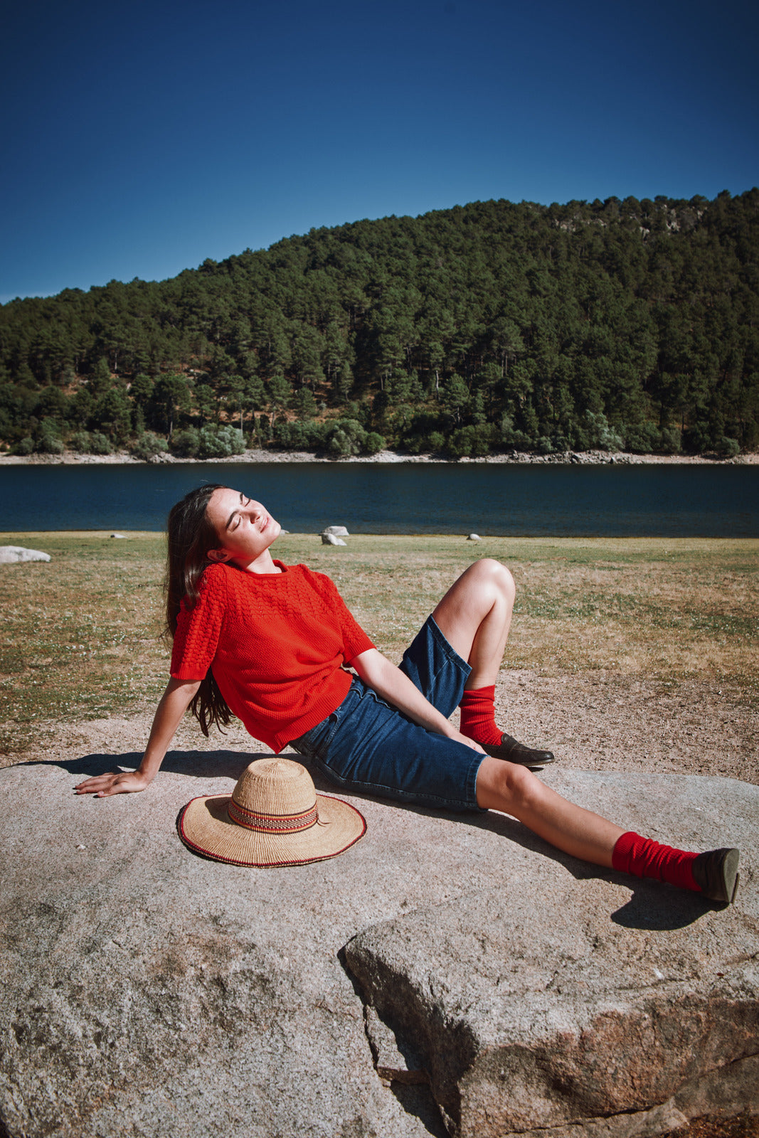 LIZ Lace Top in Organic Cotton - Red