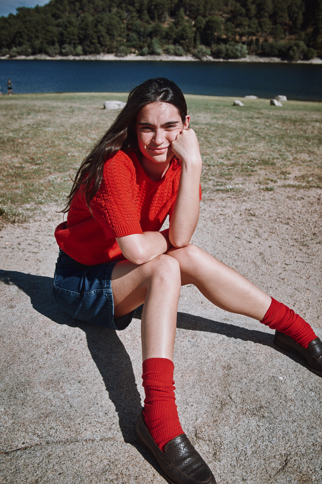 LIZ Lace Top in Organic Cotton - Red