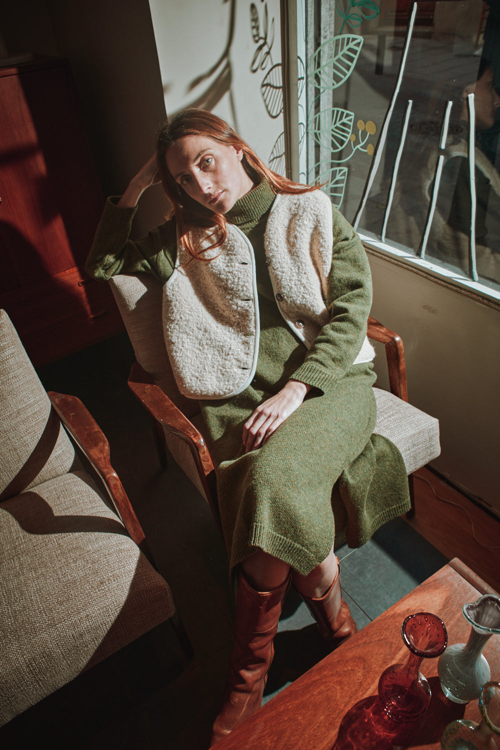 LUCE Vest in curly alpaca wool - Light Beige - L'Envers