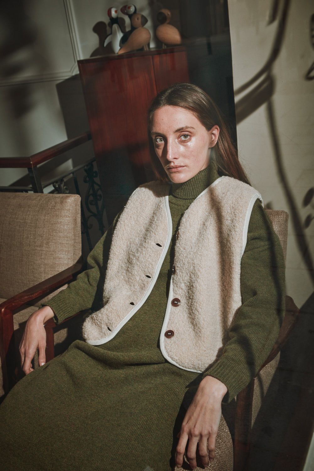 LUCE Vest in curly alpaca wool - Light Beige - L'Envers