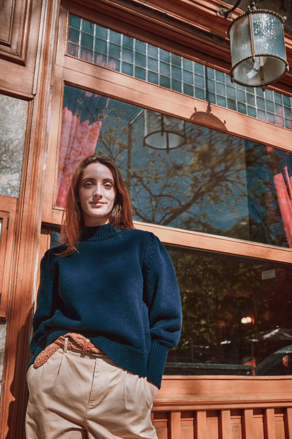 NATHALIE Puff Sleeve Sweater in Merino Wool - Navy