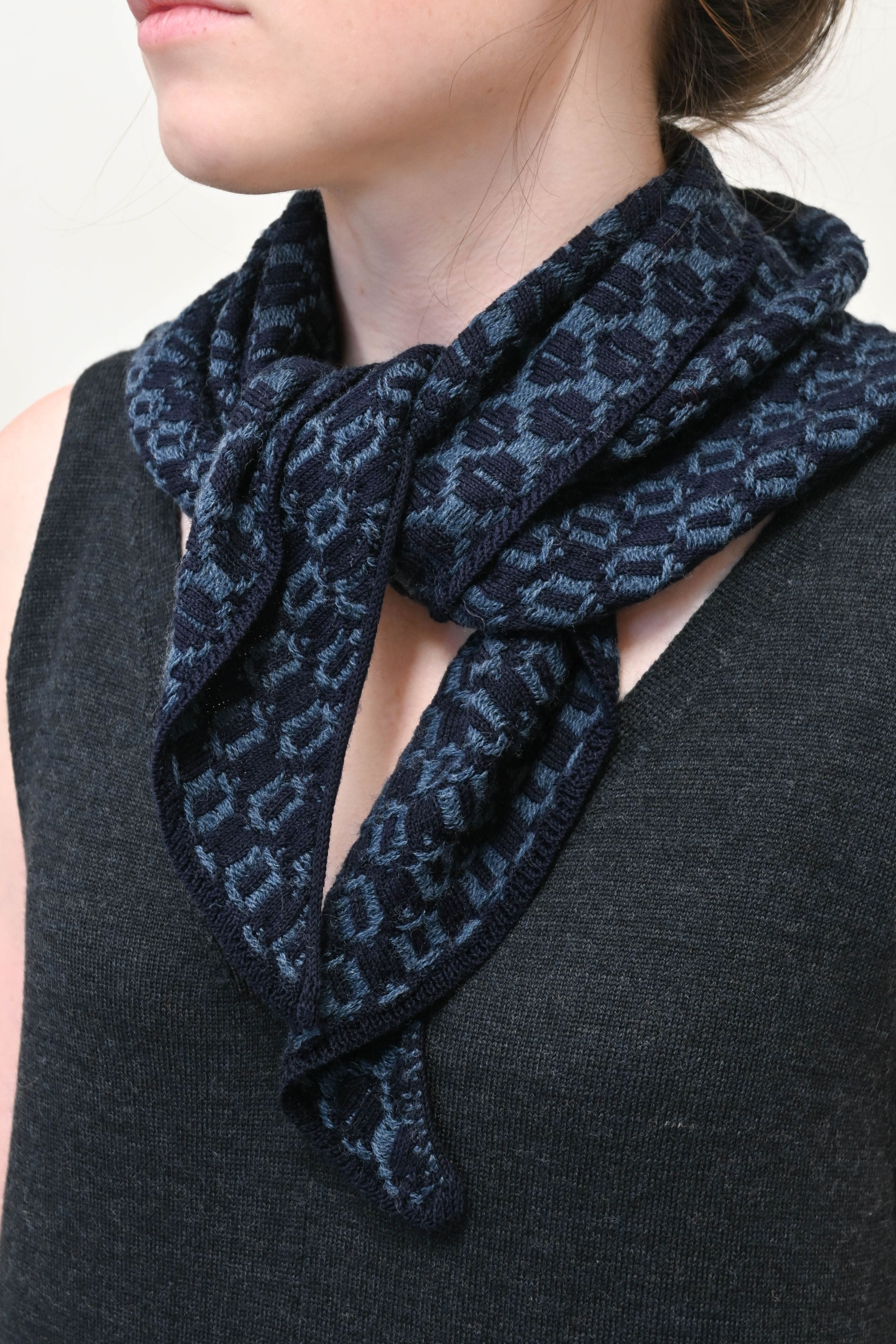 The Annie Collection: The Orton Weave Triangle Scarf in Navy/Indigo