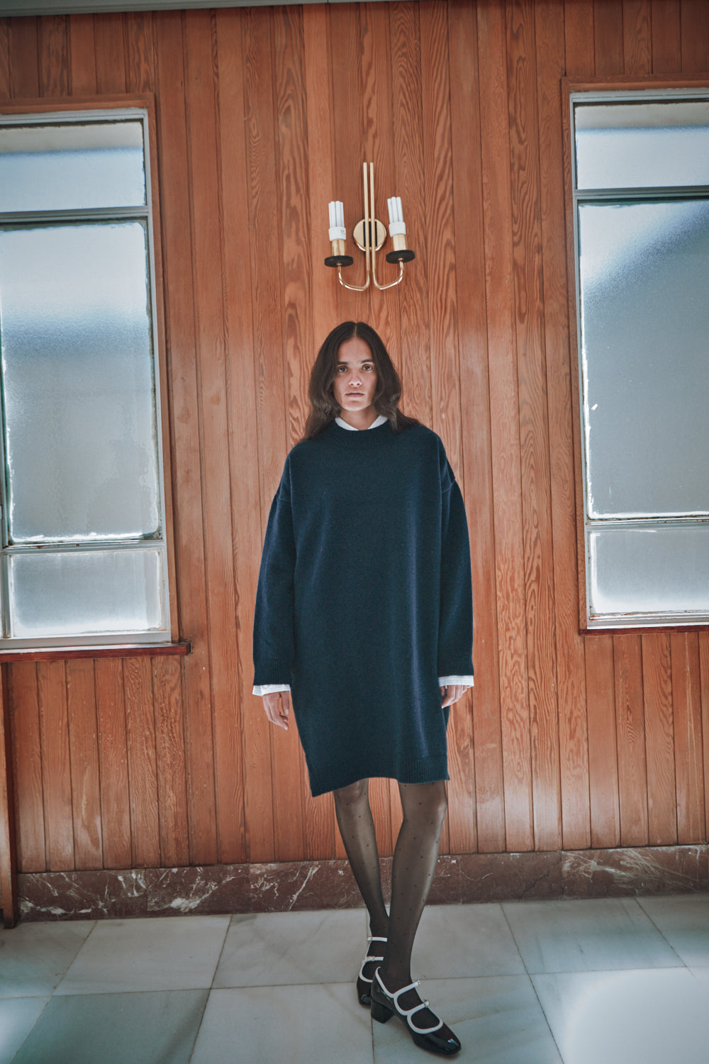PERRINE Short Knit Dress in Merino Wool - Navy - L'Envers