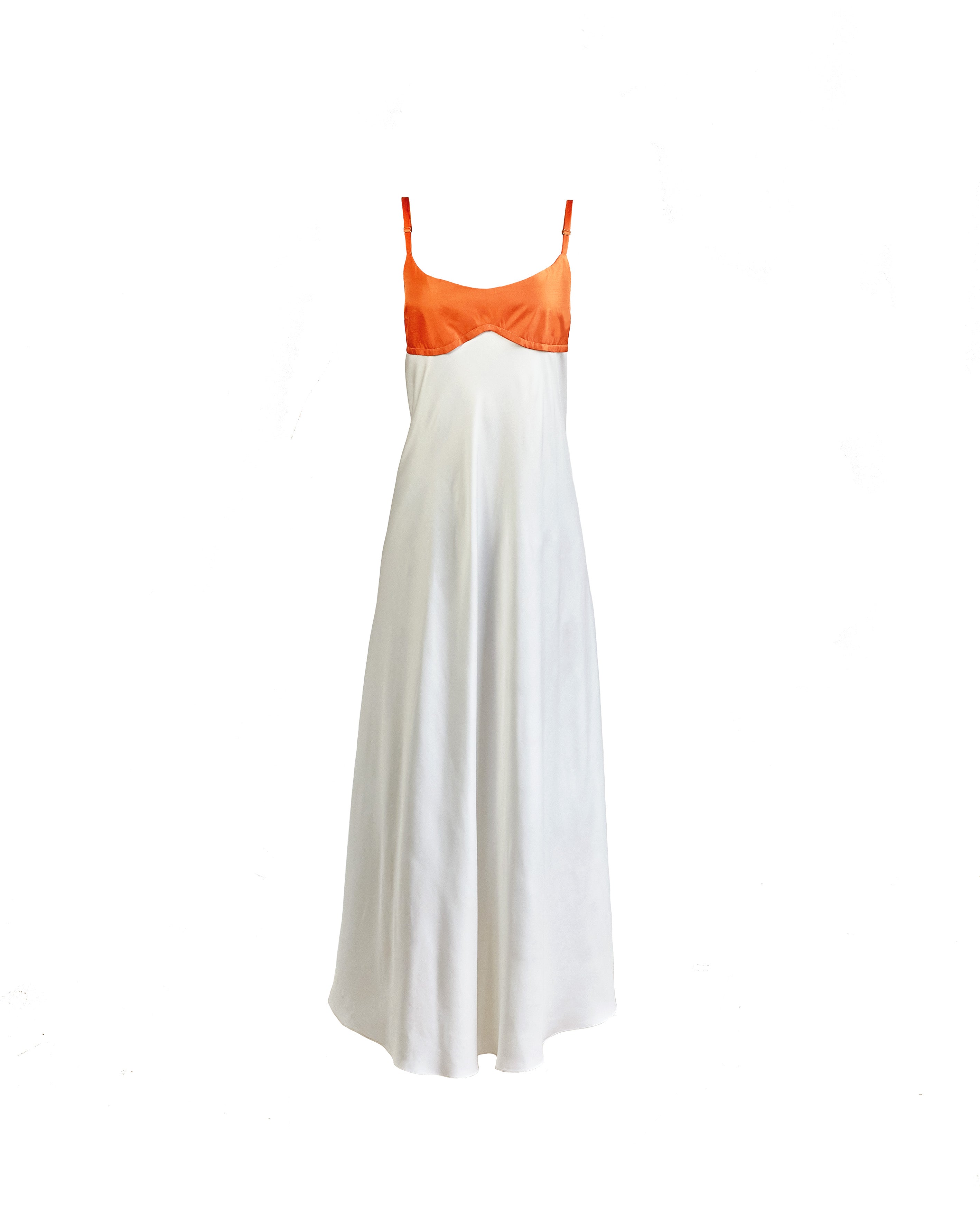 Persephone Bodice Maxi Dress in Tangerine/Off-White