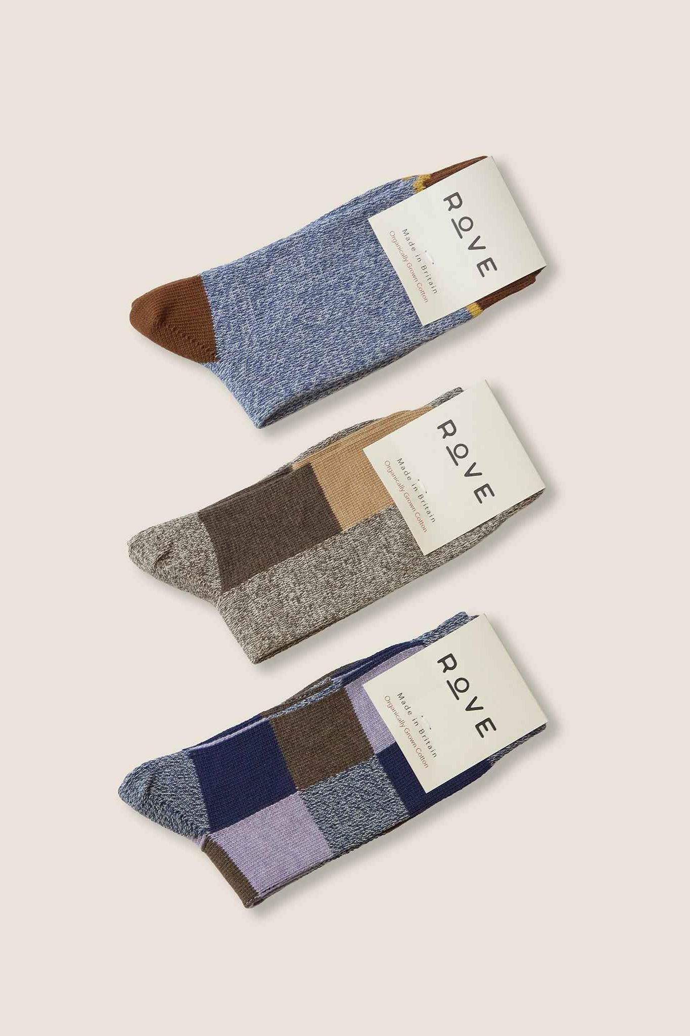 Organic Cotton Socks 3 Pairs | Blue & Brown