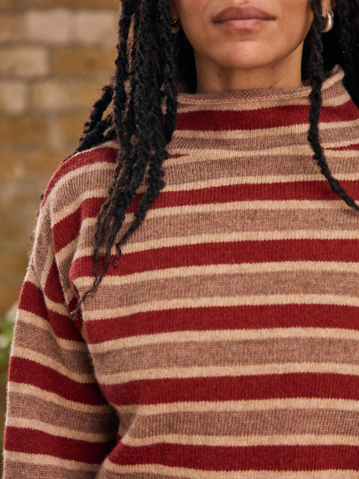Striped Funnel Neck Sweater | Rose