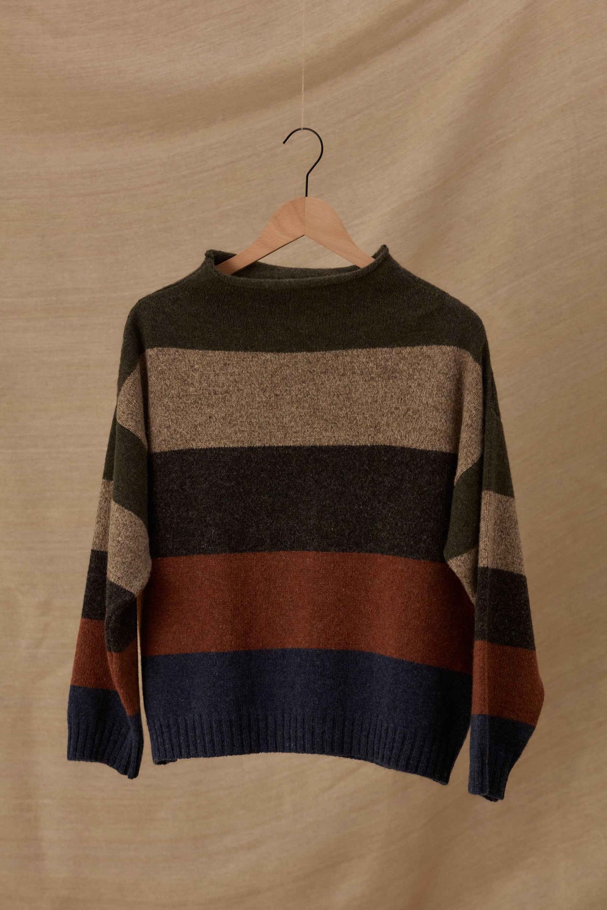 Striped Funnel Neck Sweater | Moss