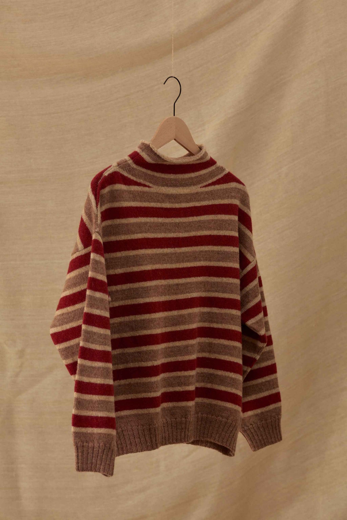 Striped Funnel Neck Sweater | Rose