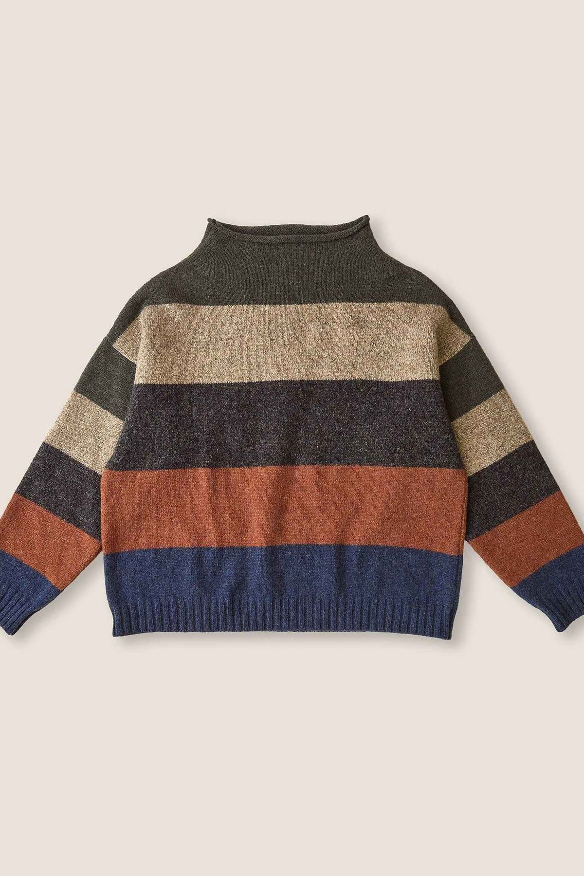Striped Funnel Neck Sweater | Moss