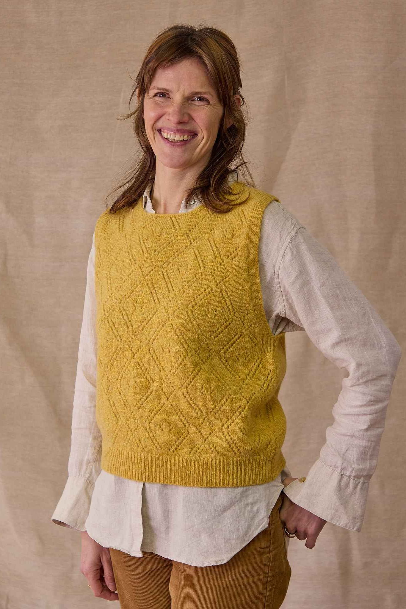 Diamond Open Knit Top | Mustard