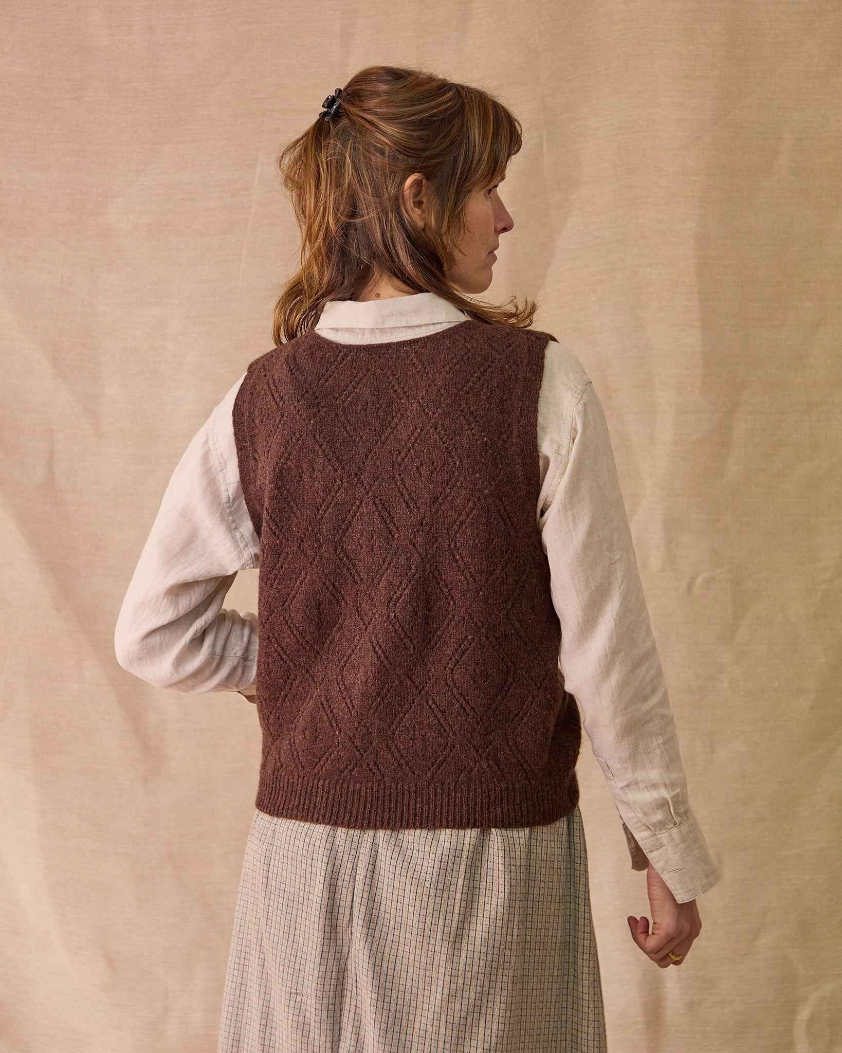 Diamond Open Knit Top | Dark Brown
