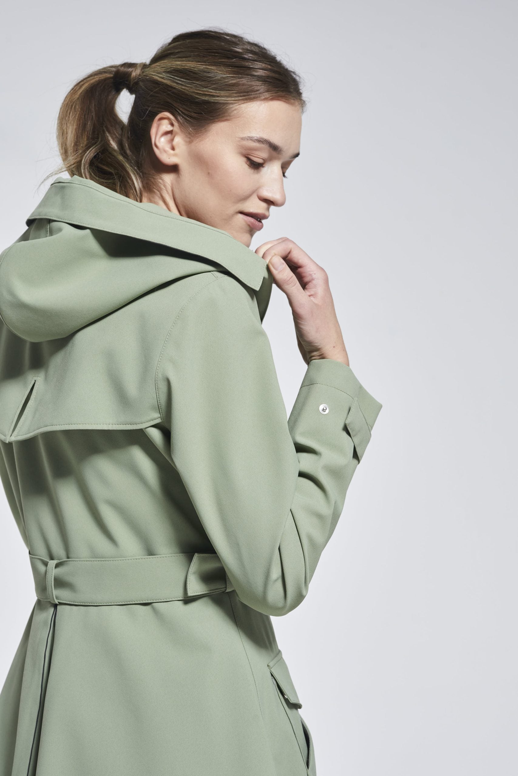OLIVE FLARE RAINCOAT - recycled materials