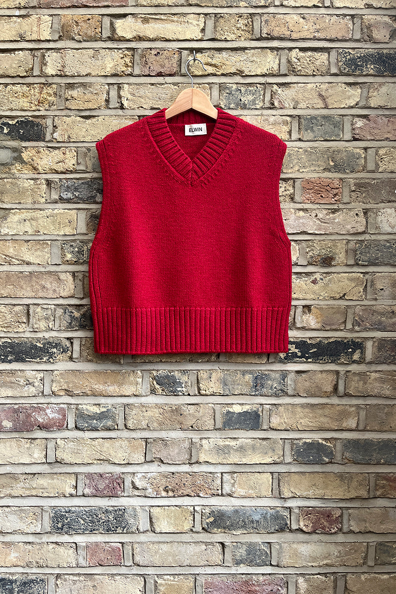 Raye British Wool V Neck Vest Red