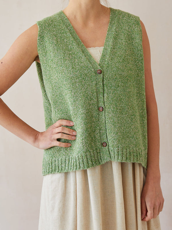 Button Up Vest | Green Marl