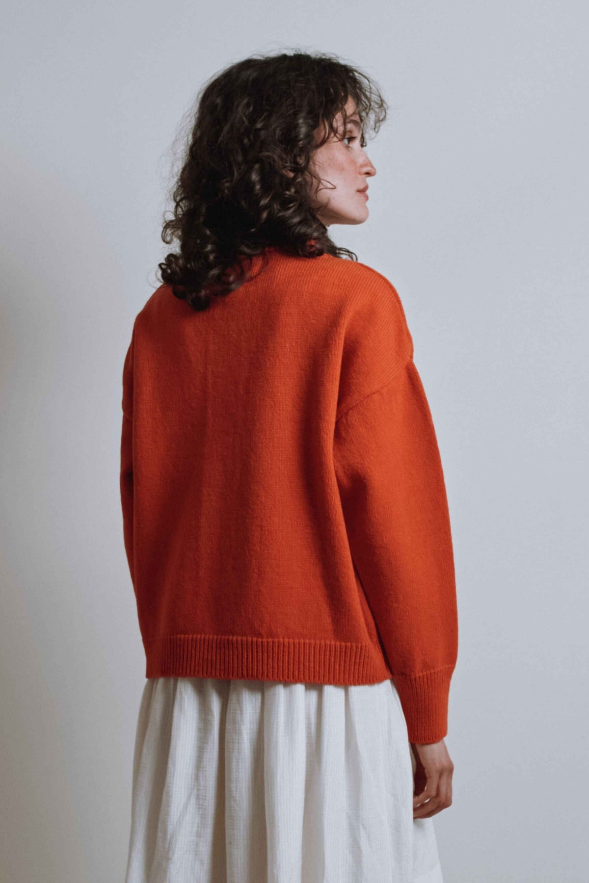 SANDRA Funnel-Neck Cardigan in Merino Wool - Burnt Orange