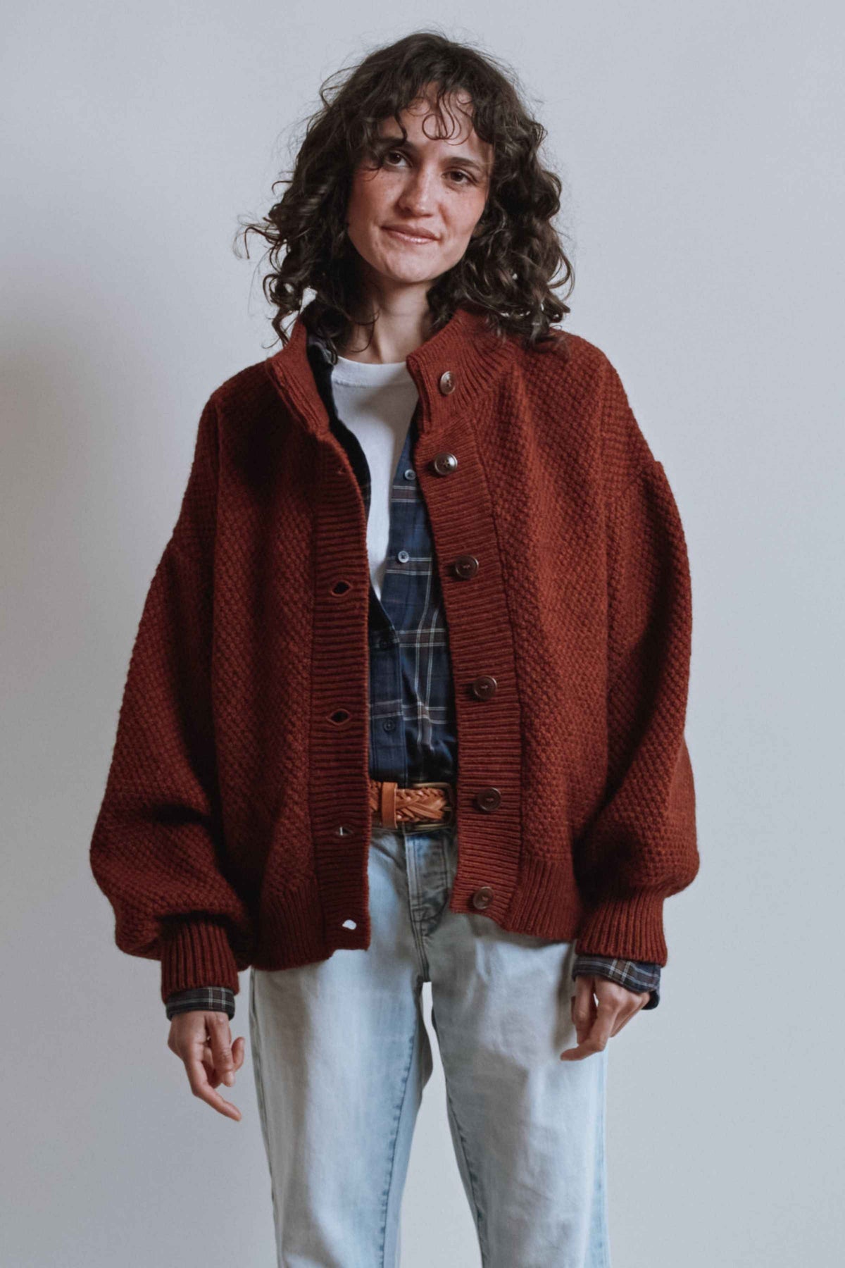 GEORGE High-Neck Jacket in Yak-Merino Wool - Rust Red
