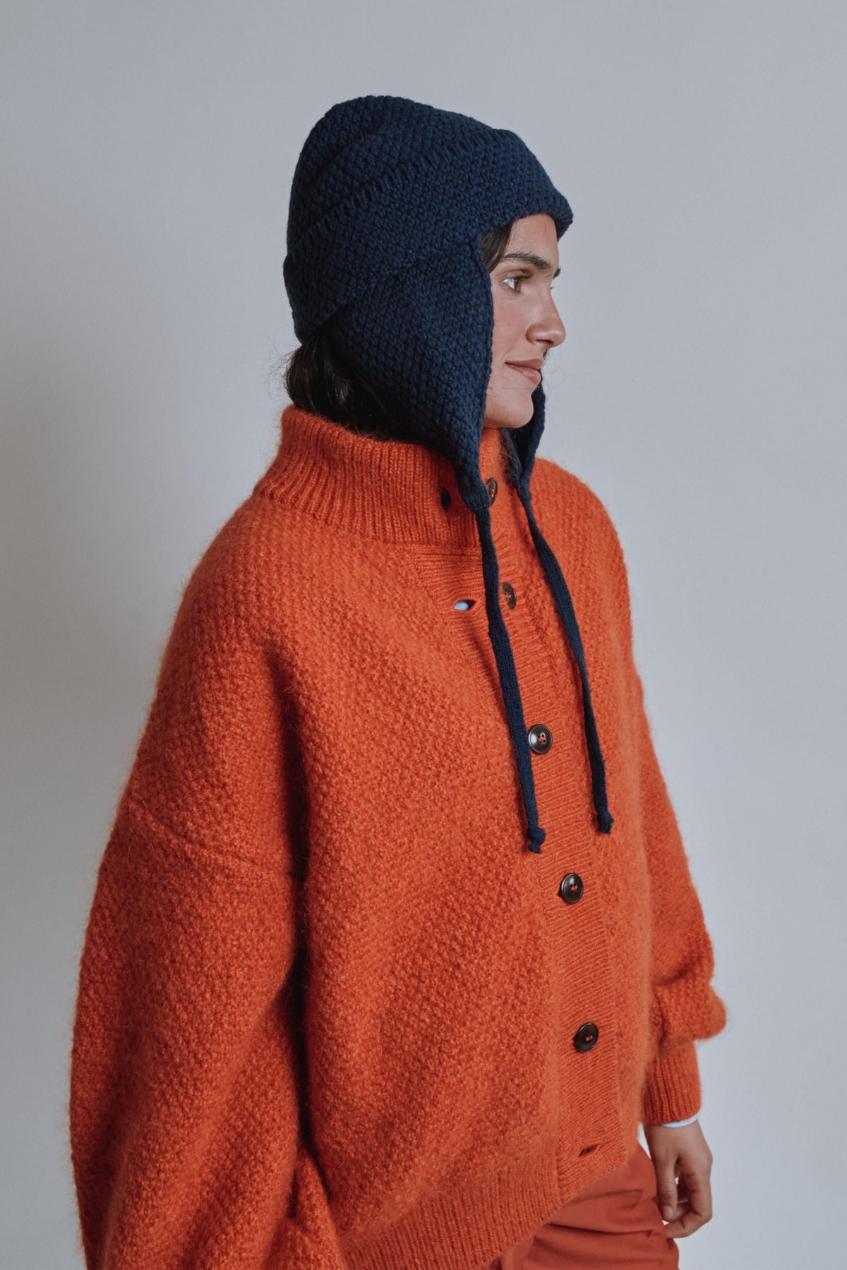 GEORGE High-Neck Jacket in Merino-Mohair Wool - Burnt Orange