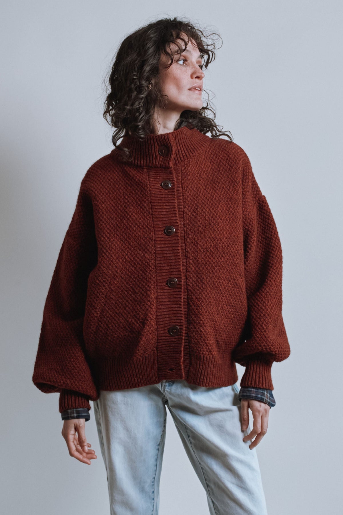 GEORGE High-Neck Jacket in Yak-Merino Wool - Rust Red