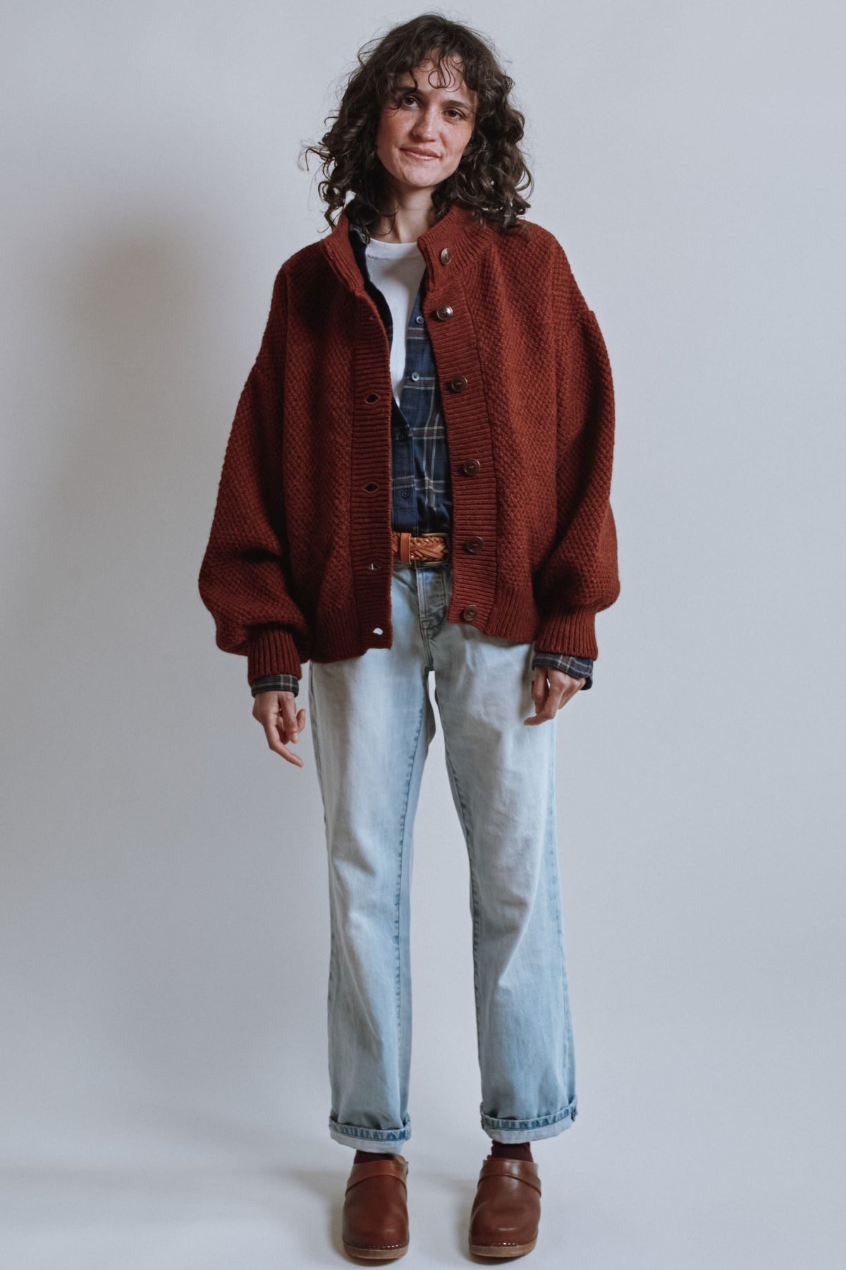 GEORGE High-Neck Jacket in Yak-Merino Wool - Rust Red