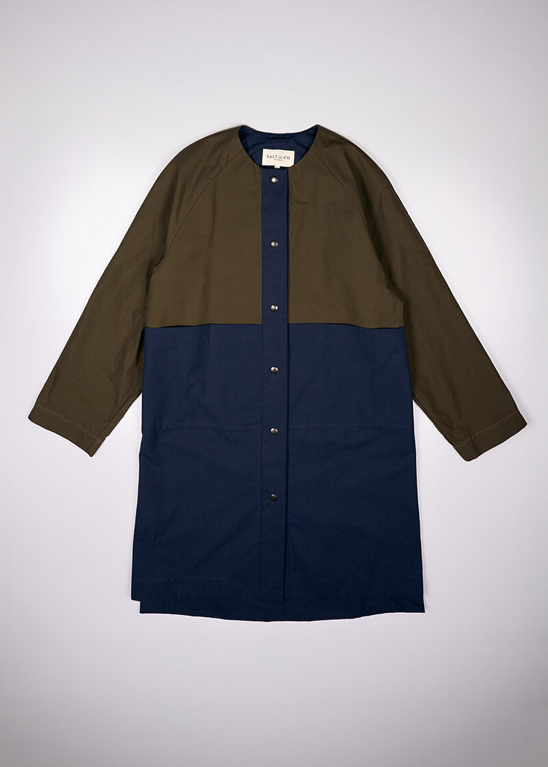 Waxed Cotton Overcoat || Mustard & Midnight Blue