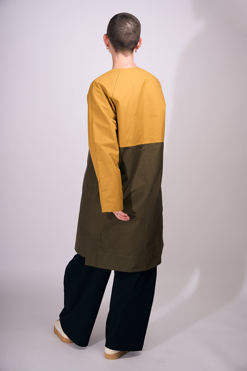 Waxed Cotton Overcoat || Mustard & Midnight Blue