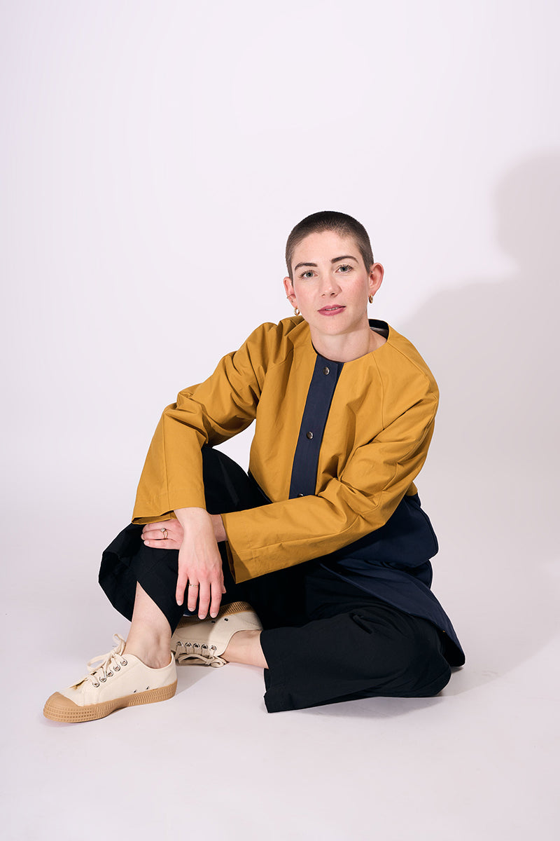 Waxed Cotton Overcoat || Mustard & Midnight Blue