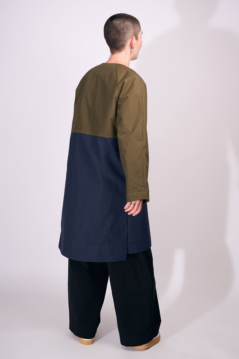 Waxed Cotton Overcoat || Mustard & Midnight Blue