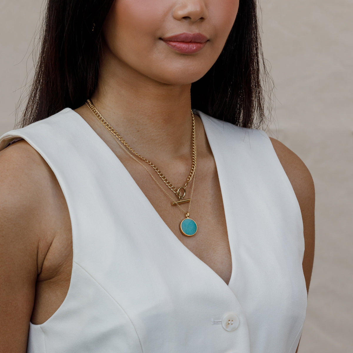 Gold Porthole Necklace • Amazonite
