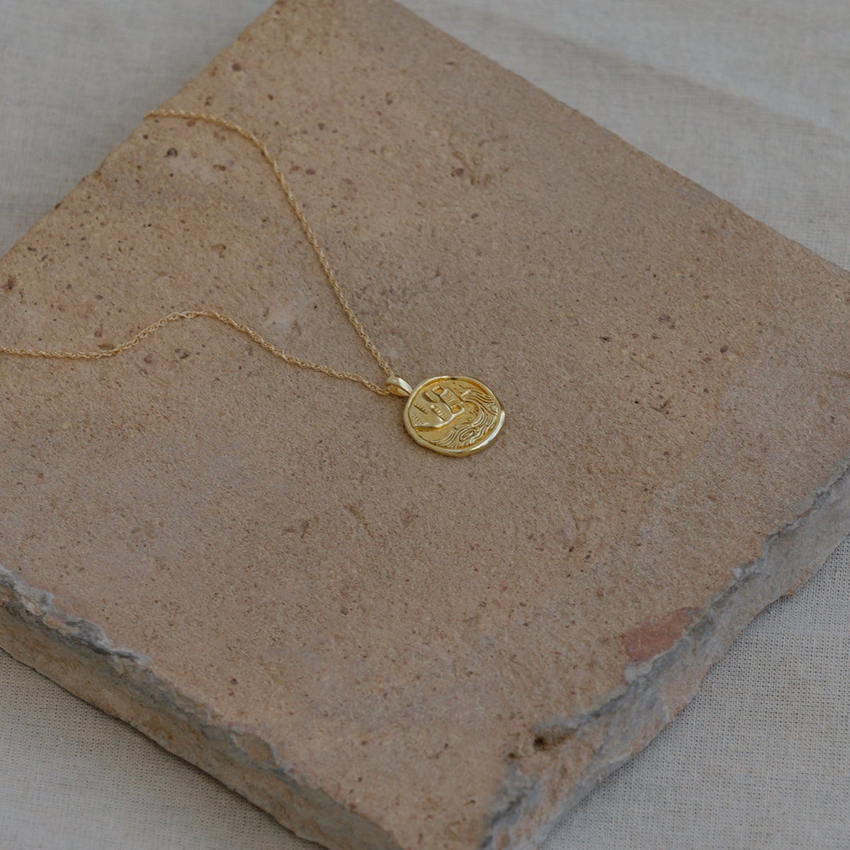 Gold Zodiac Coin Pendant Necklace • Aquarius