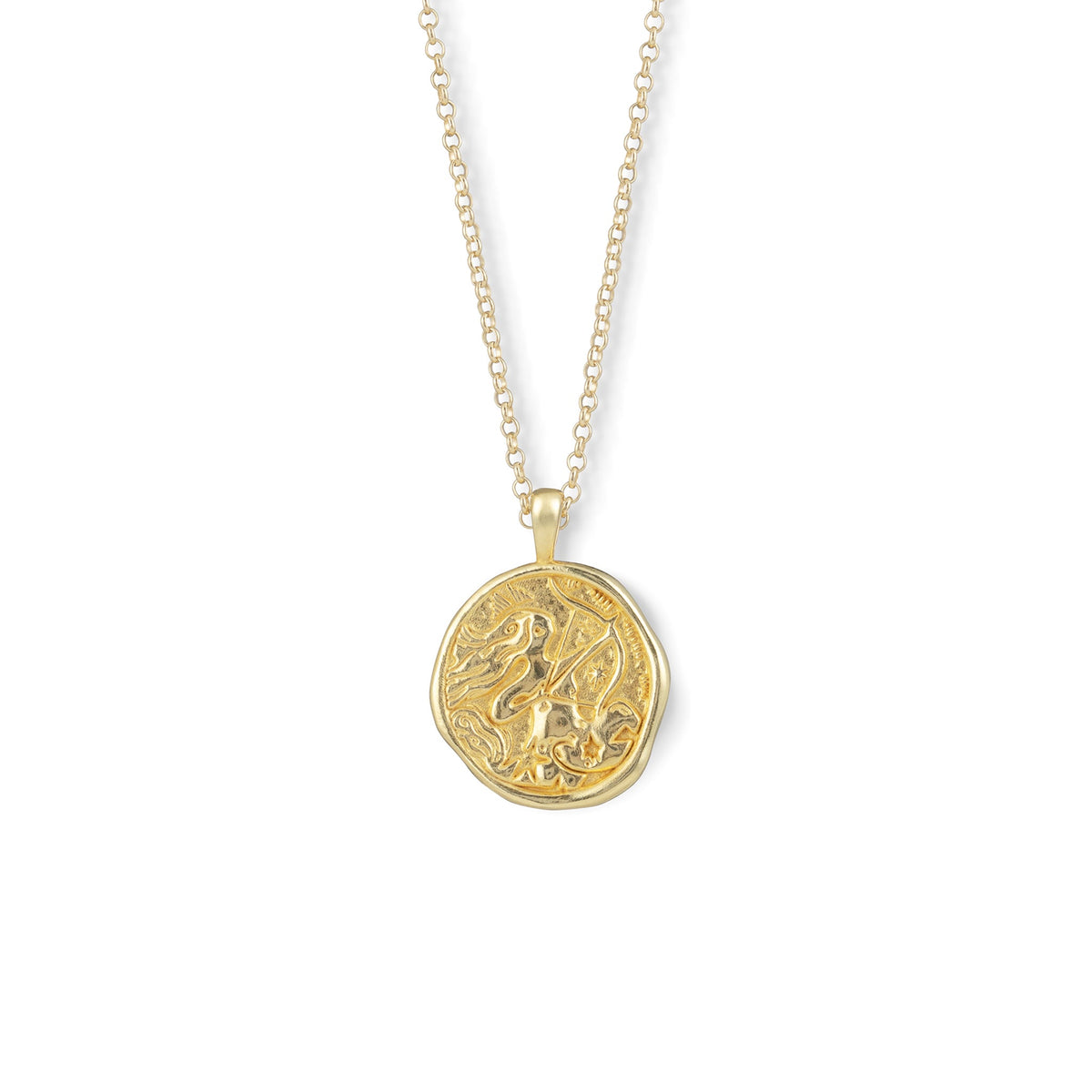 Gold Zodiac Coin Pendant Necklace • Sagittarius