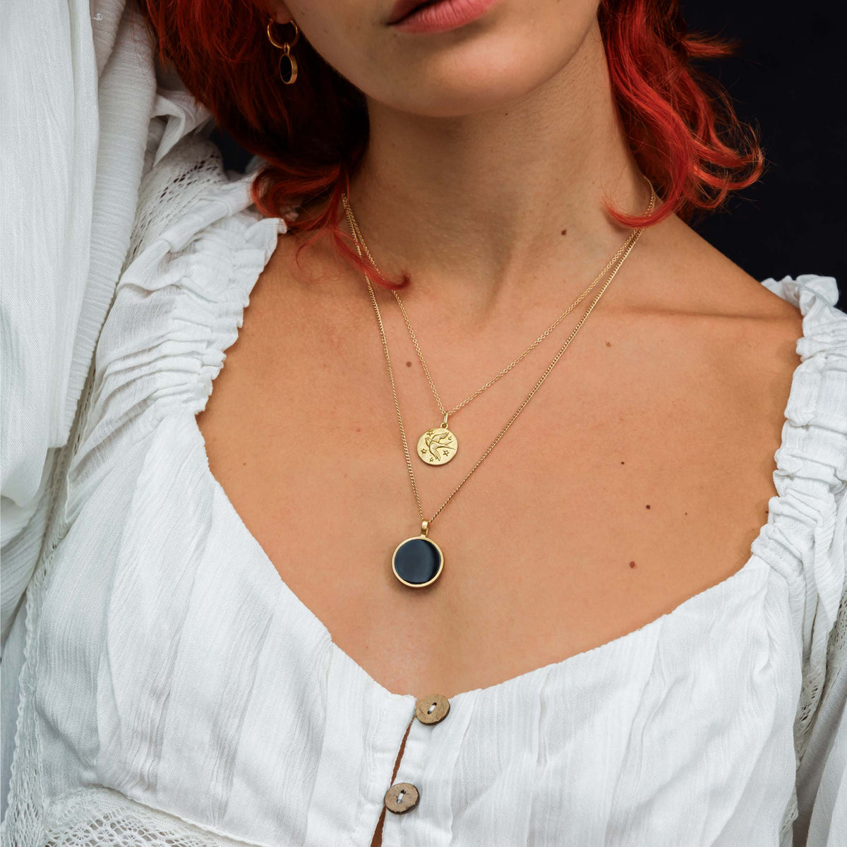 Gold Porthole Necklace • Black Onyx