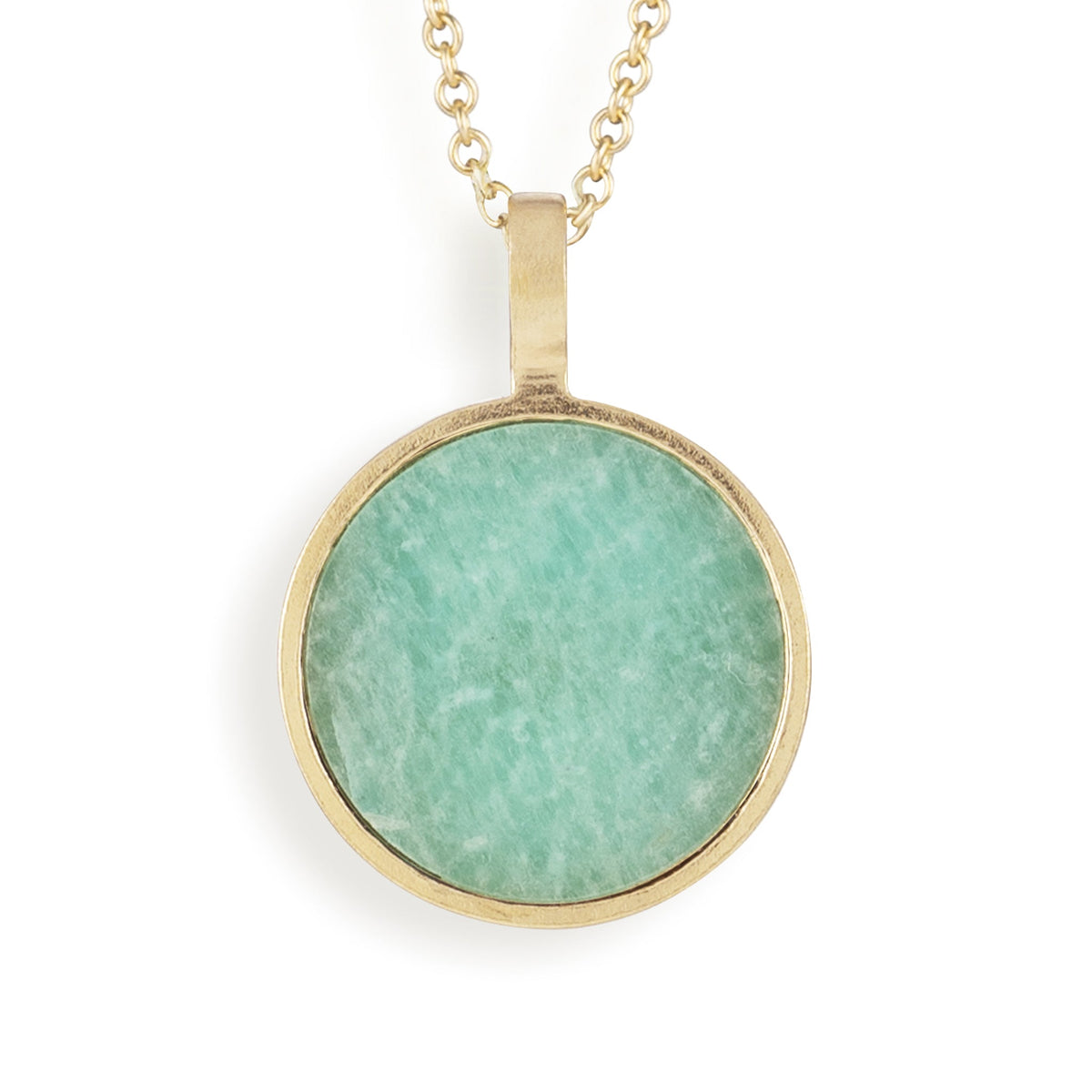 Gold Porthole Necklace • Amazonite