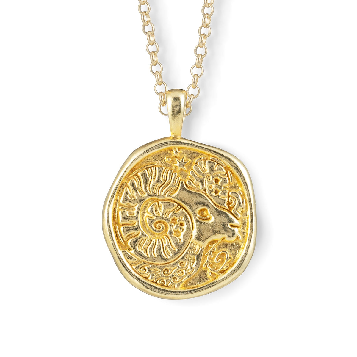 Gold Zodiac Coin Pendant Necklace • Aries