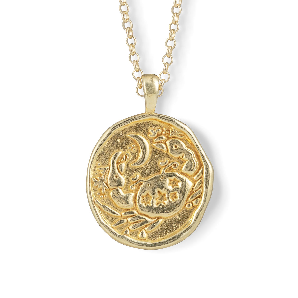 Gold Zodiac Coin Pendant Necklace • Cancer