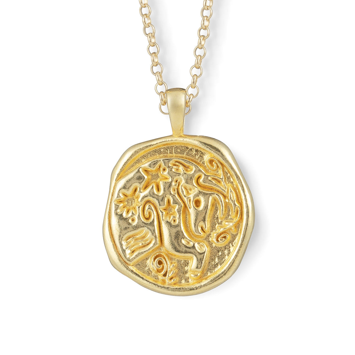 Gold Zodiac Coin Pendant Necklace • Taurus