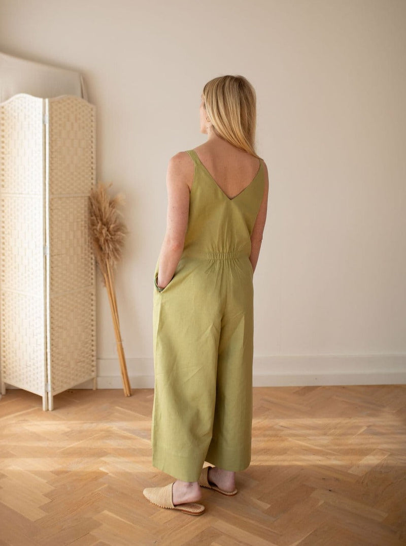 Made in London Surplus fabric Lime Linen Culotte Jumpsuit