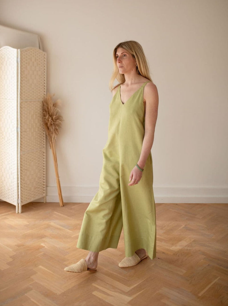 UK made Lime Linen Culotte Jumpsuit