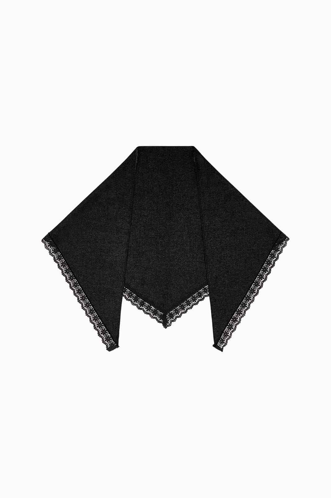 Felted Wool Triangle Scarf with lace in black
