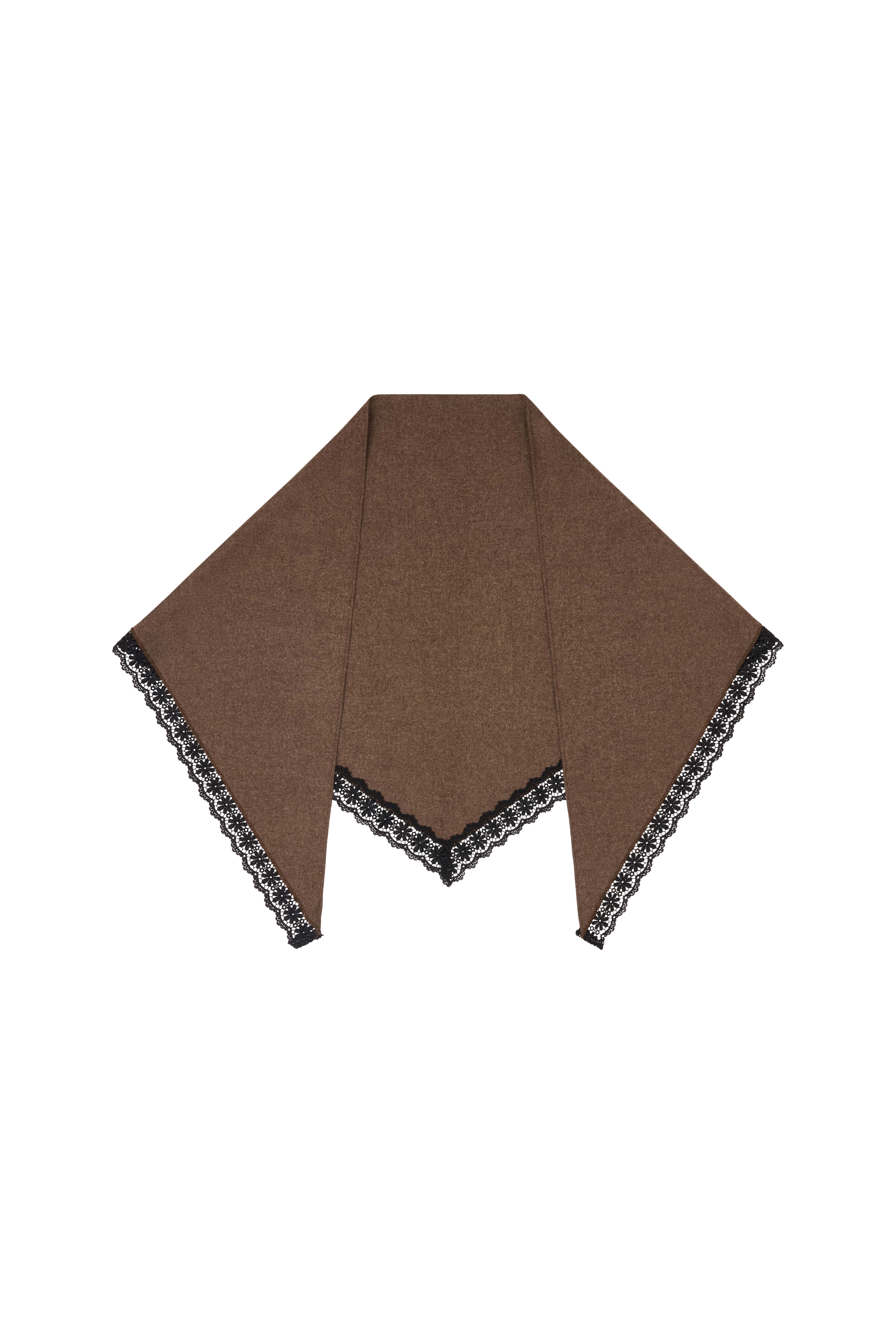 Felted Wool Triangle Scarf with lace in mocha