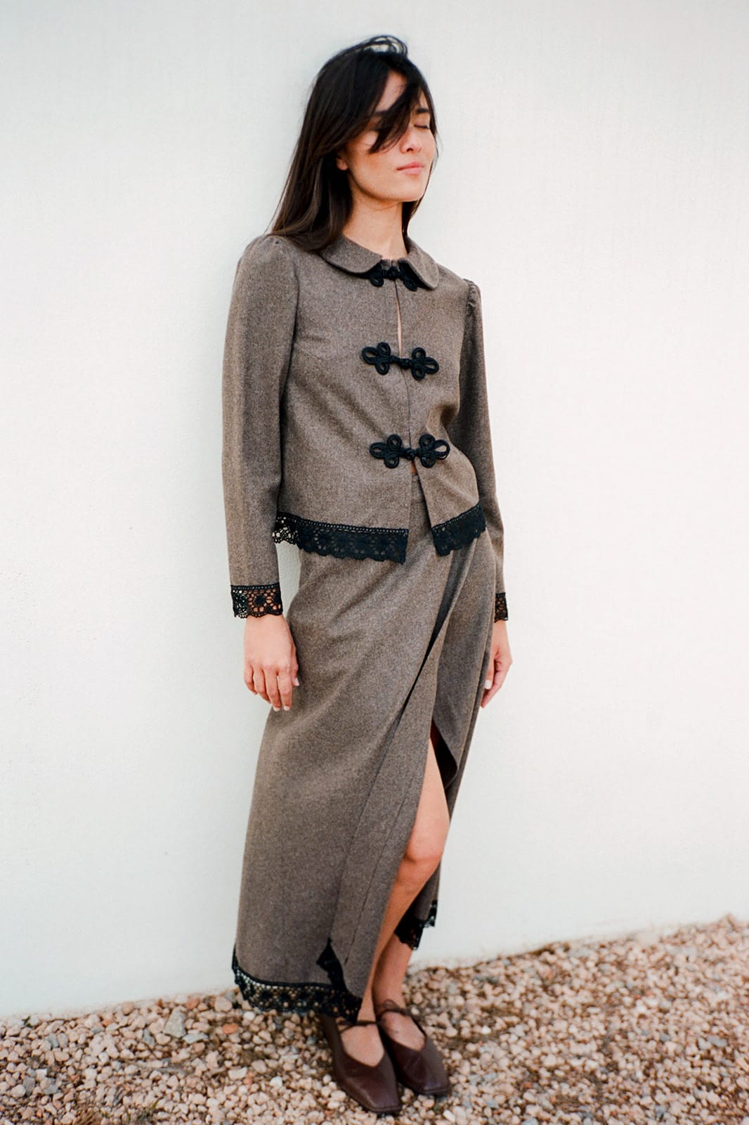 The Camille Rounded Collar Wool Overshirt in mocha