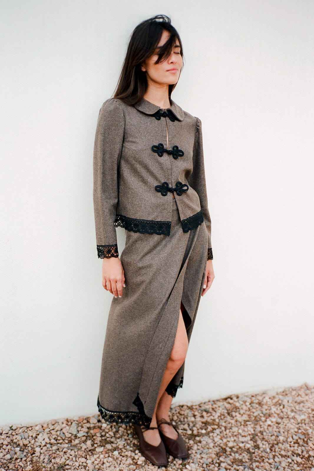 The Camille Rounded Collar Wool Overshirt in mocha